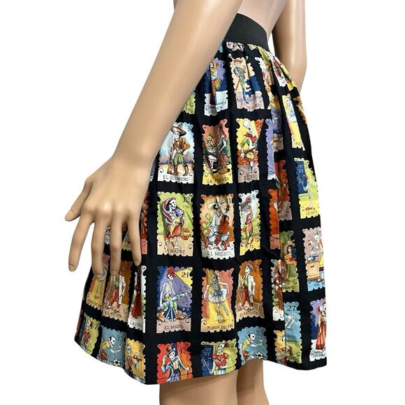 Hemet Loteria Card Print Skirt XL Fit And Flare Mini Dia De Los Muertos Mexican - Picture 3 of 9